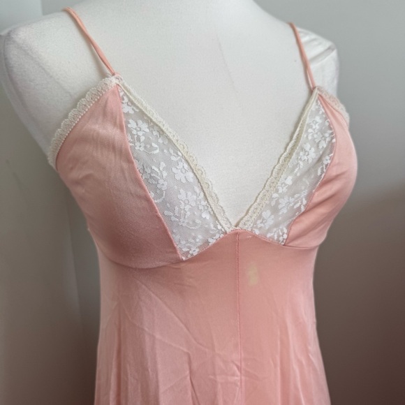 Vintage 80s Pink Satin Slip Dress – Lace Trim Lingerie Nightgown Fairycore S - Picture 8 of 8